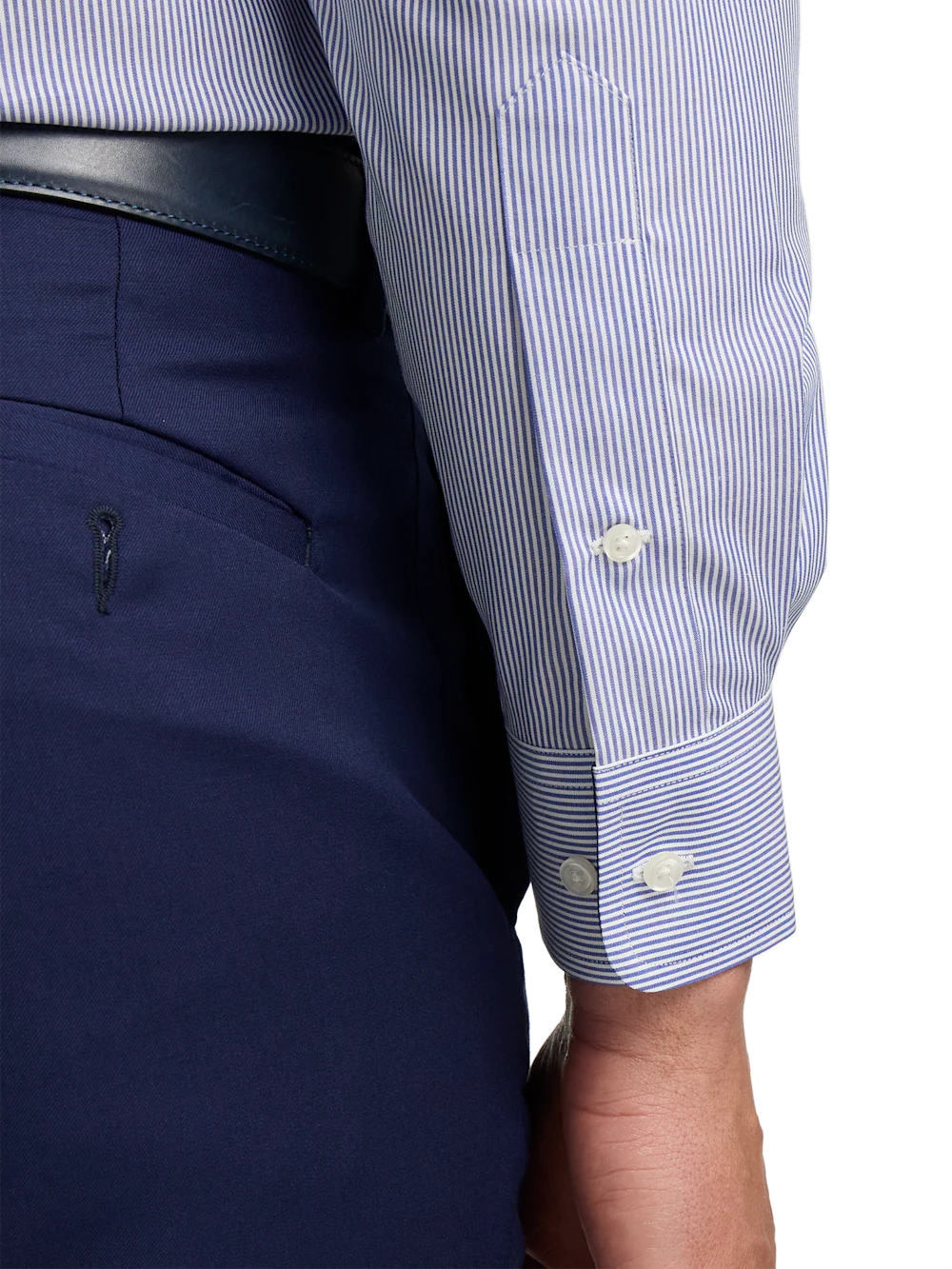 Non-Iron Cotton Stripe Dress Shirt With Contrast Trim - Blue - Image 4