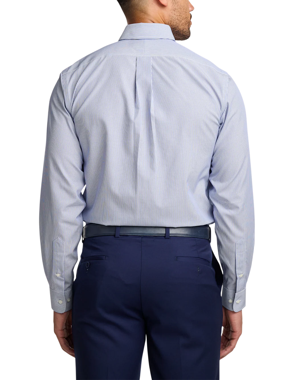 Non-Iron Cotton Stripe Dress Shirt With Contrast Trim - Blue - Image 5