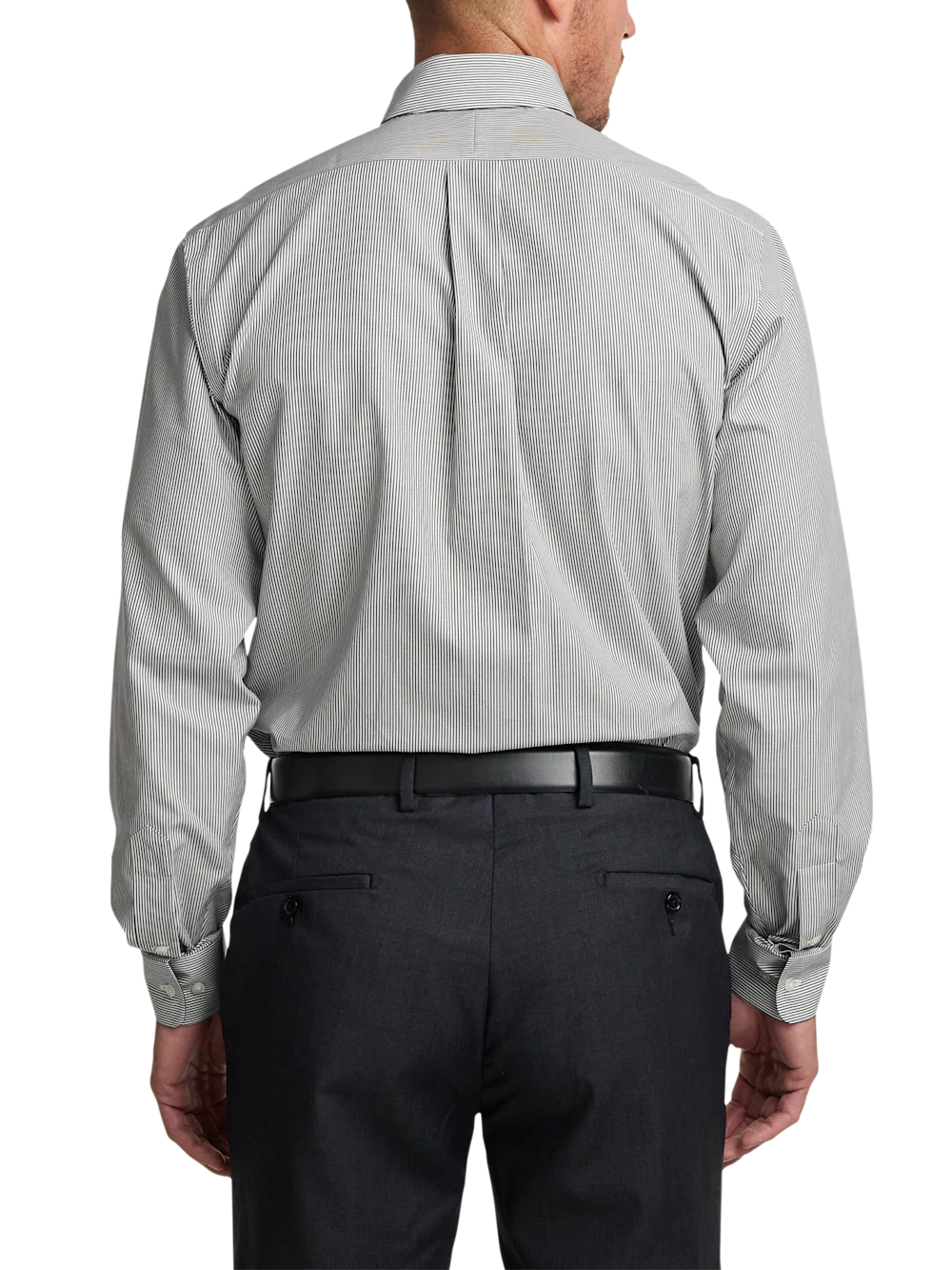 Non-Iron Cotton Stripe Dress Shirt With Contrast Trim - Black - Image 5
