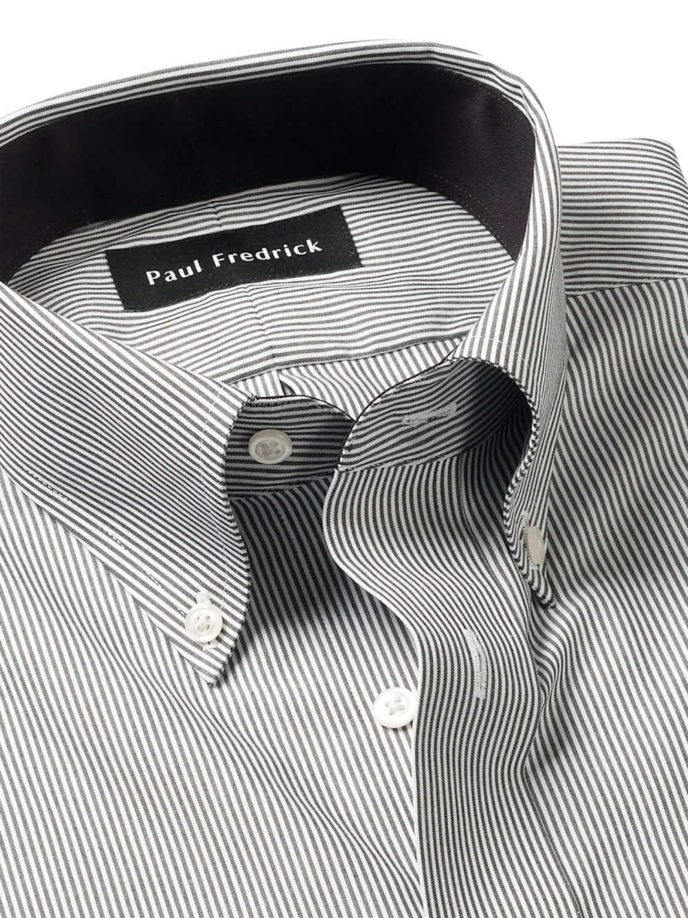 Non-Iron Cotton Stripe Dress Shirt With Contrast Trim - Black - Image 7