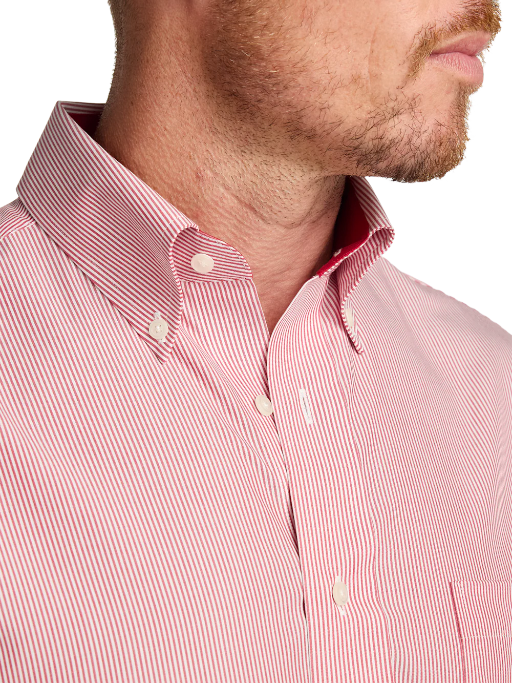 Non-Iron Cotton Stripe Dress Shirt With Contrast Trim - Red - Image 3
