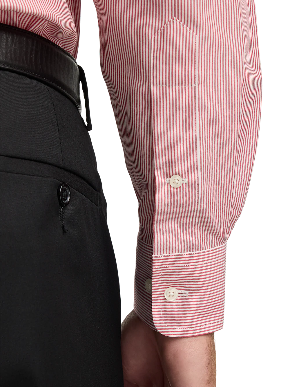 Non-Iron Cotton Stripe Dress Shirt With Contrast Trim - Red - Image 4