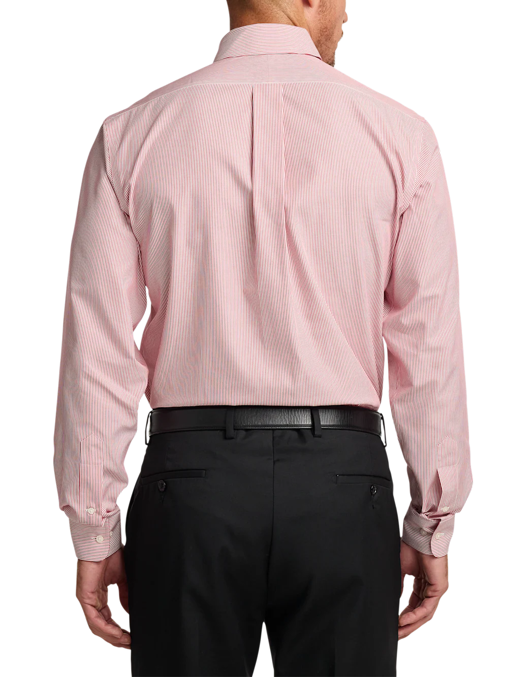 Non-Iron Cotton Stripe Dress Shirt With Contrast Trim - Red - Image 5