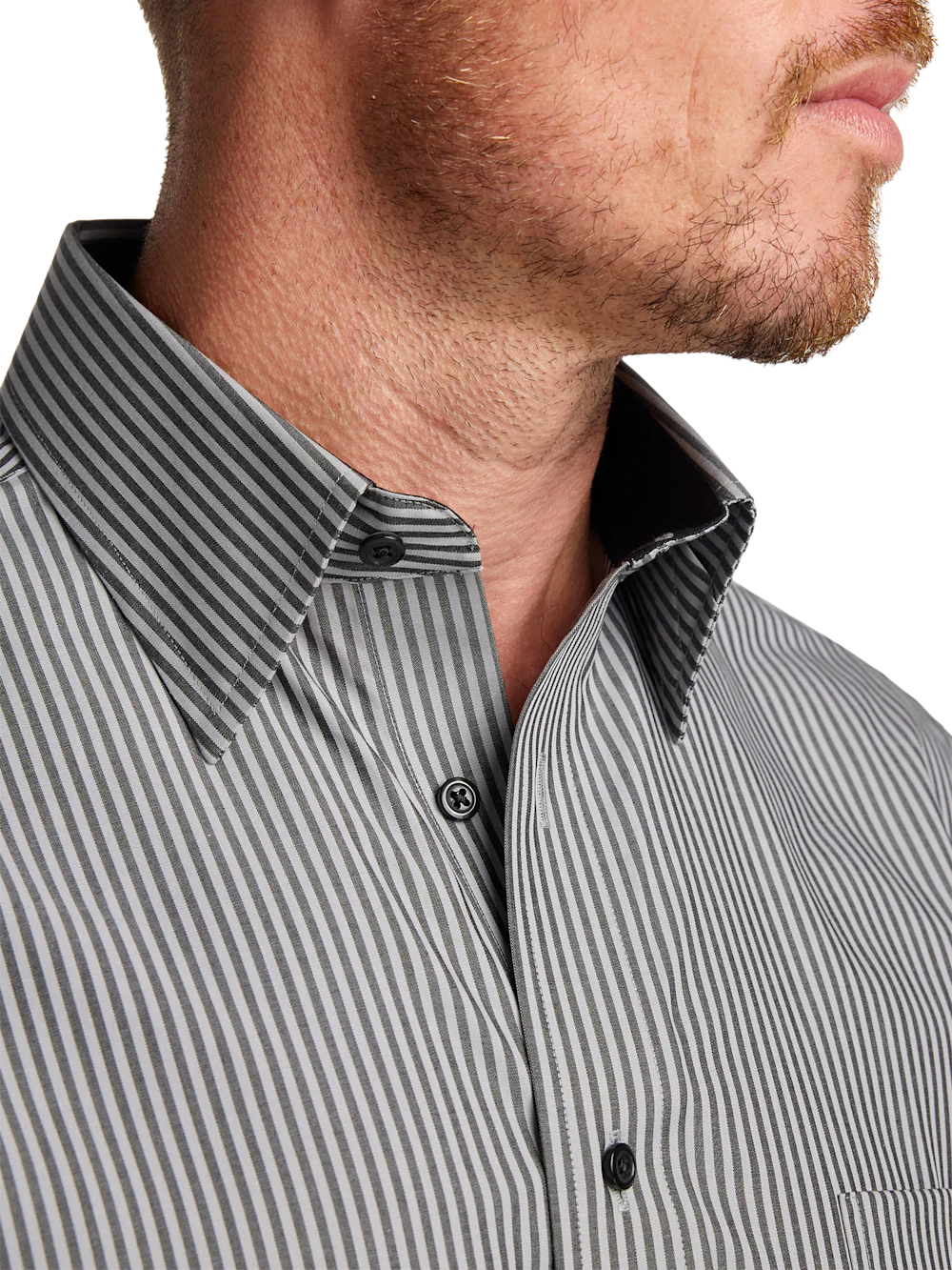 Non-Iron Cotton Stripe Dress Shirt With Contrast Trim - Black - Image 3