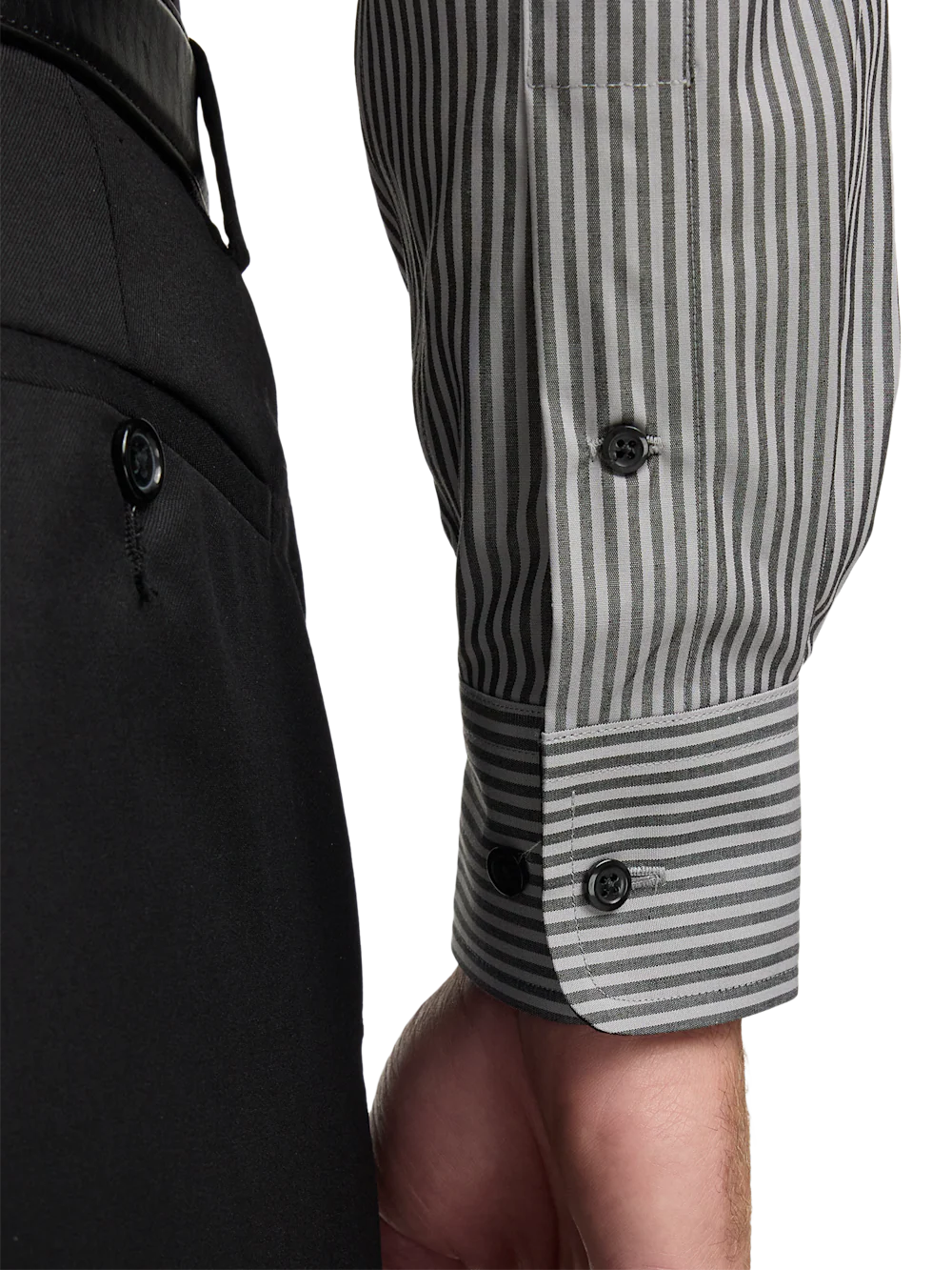 Non-Iron Cotton Stripe Dress Shirt With Contrast Trim - Black - Image 4
