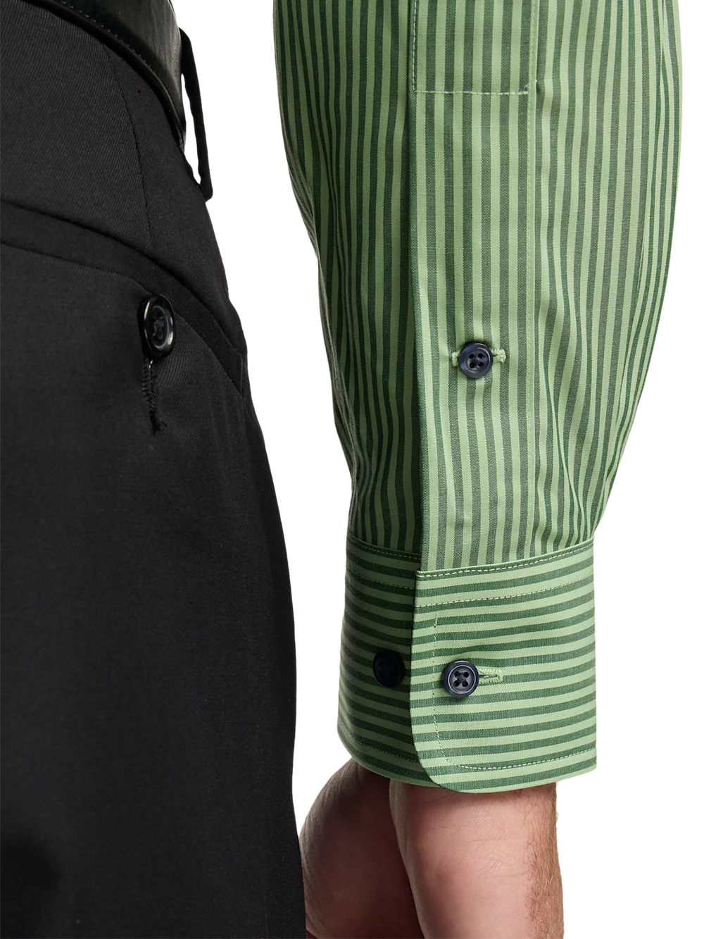 Non-Iron Cotton Stripe Dress Shirt With Contrast Trim - Green - Image 4