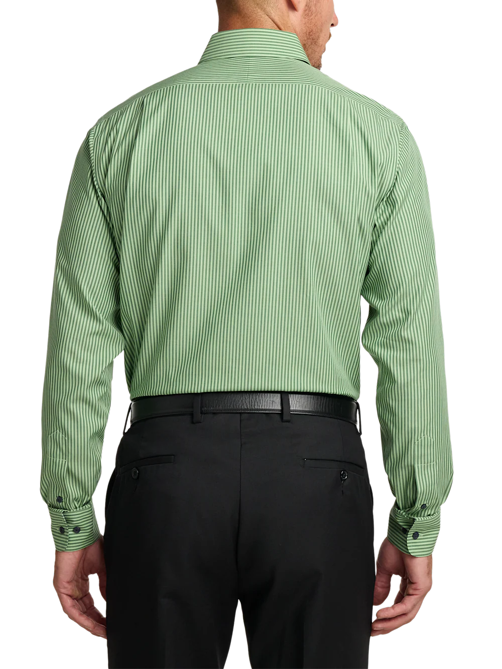 Non-Iron Cotton Stripe Dress Shirt With Contrast Trim - Green - Image 5