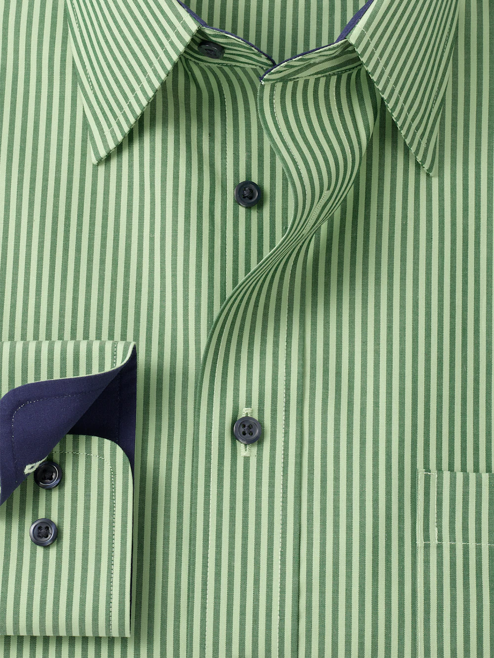 Non-Iron Cotton Stripe Dress Shirt With Contrast Trim - Green - Image 6