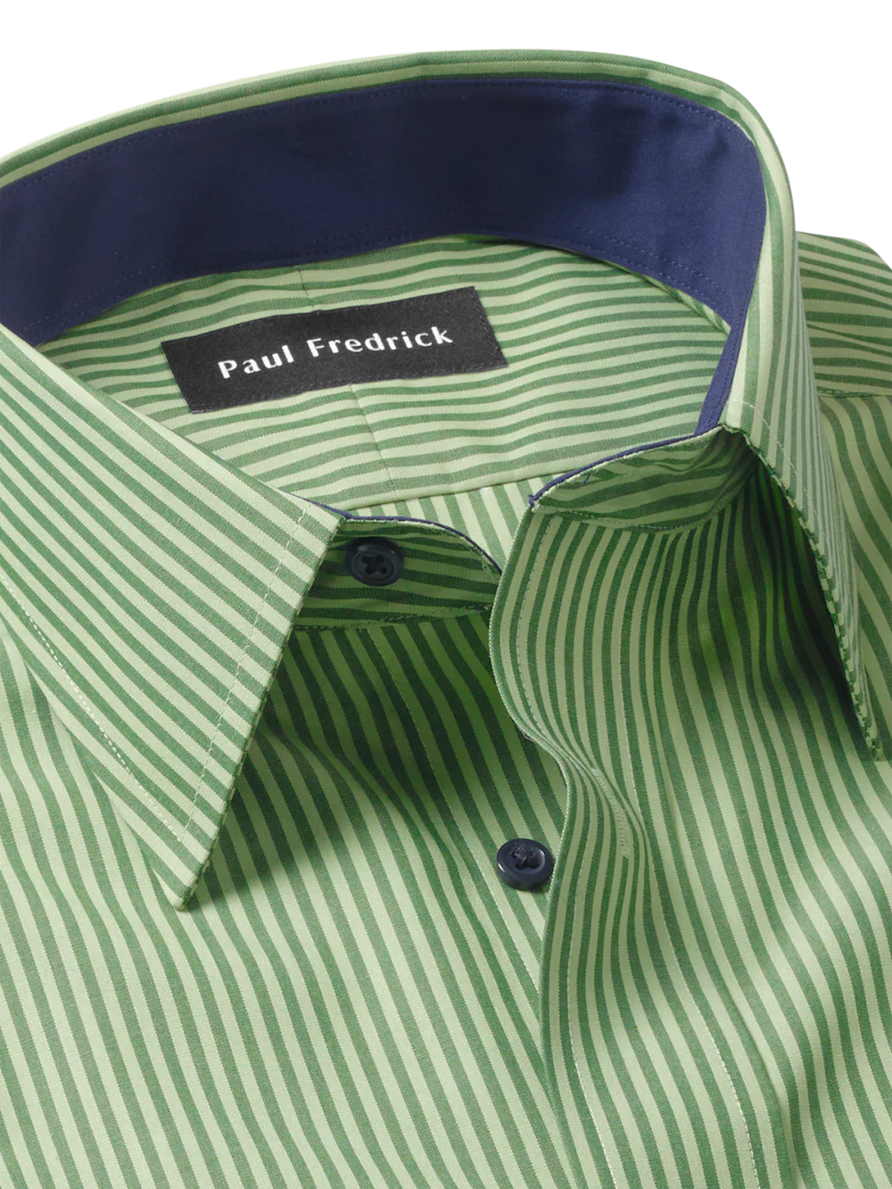 Non-Iron Cotton Stripe Dress Shirt With Contrast Trim - Green - Image 7