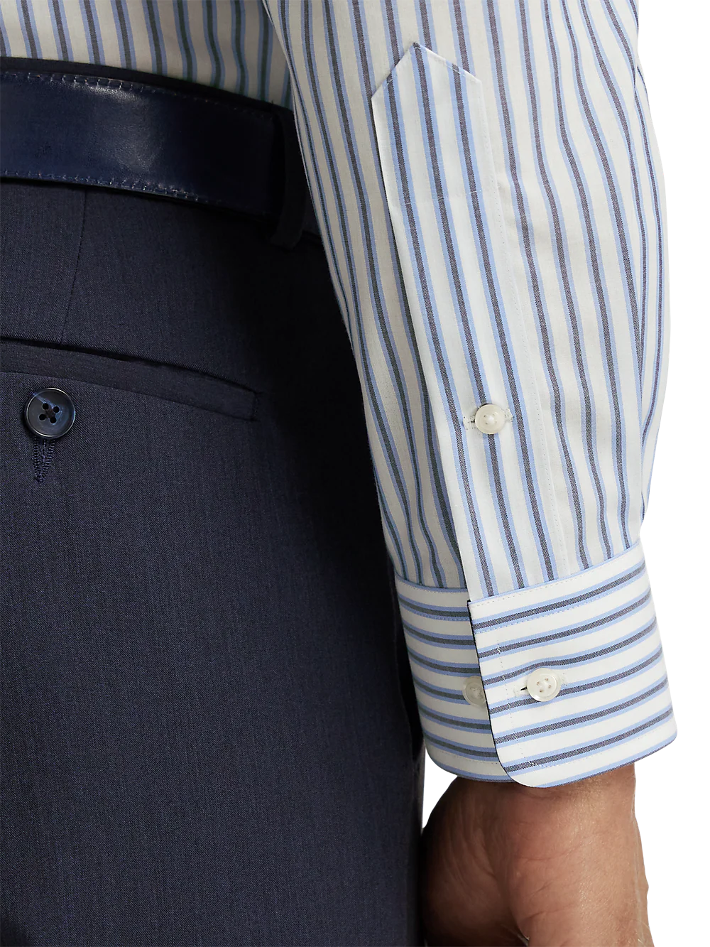 Non-Iron Cotton Stripe Dress Shirt With Contrast Trim - Blue - Image 4