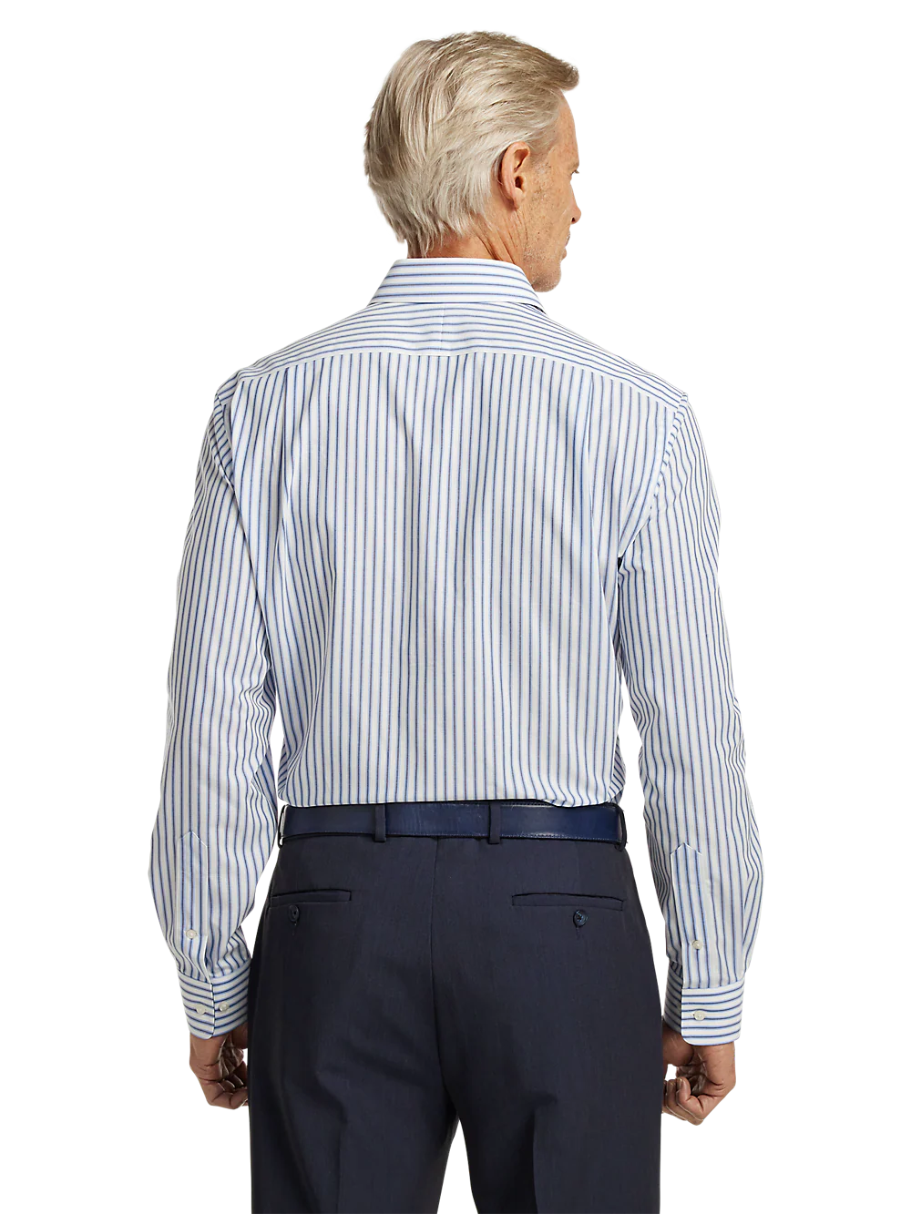 Non-Iron Cotton Stripe Dress Shirt With Contrast Trim - Blue - Image 5
