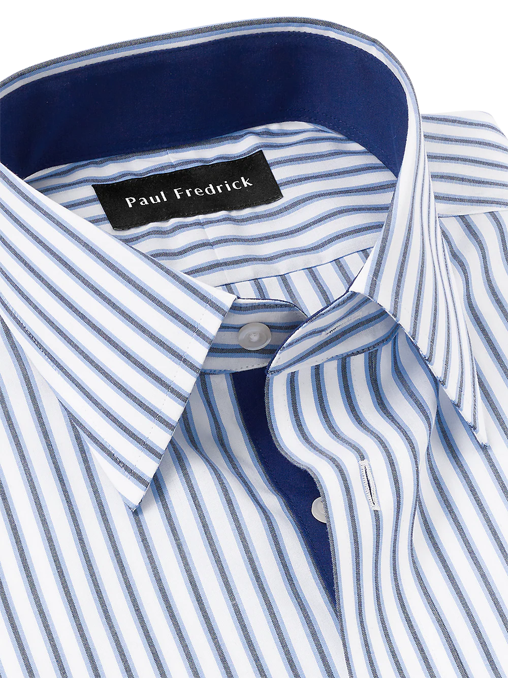 Non-Iron Cotton Stripe Dress Shirt With Contrast Trim - Blue - Image 7