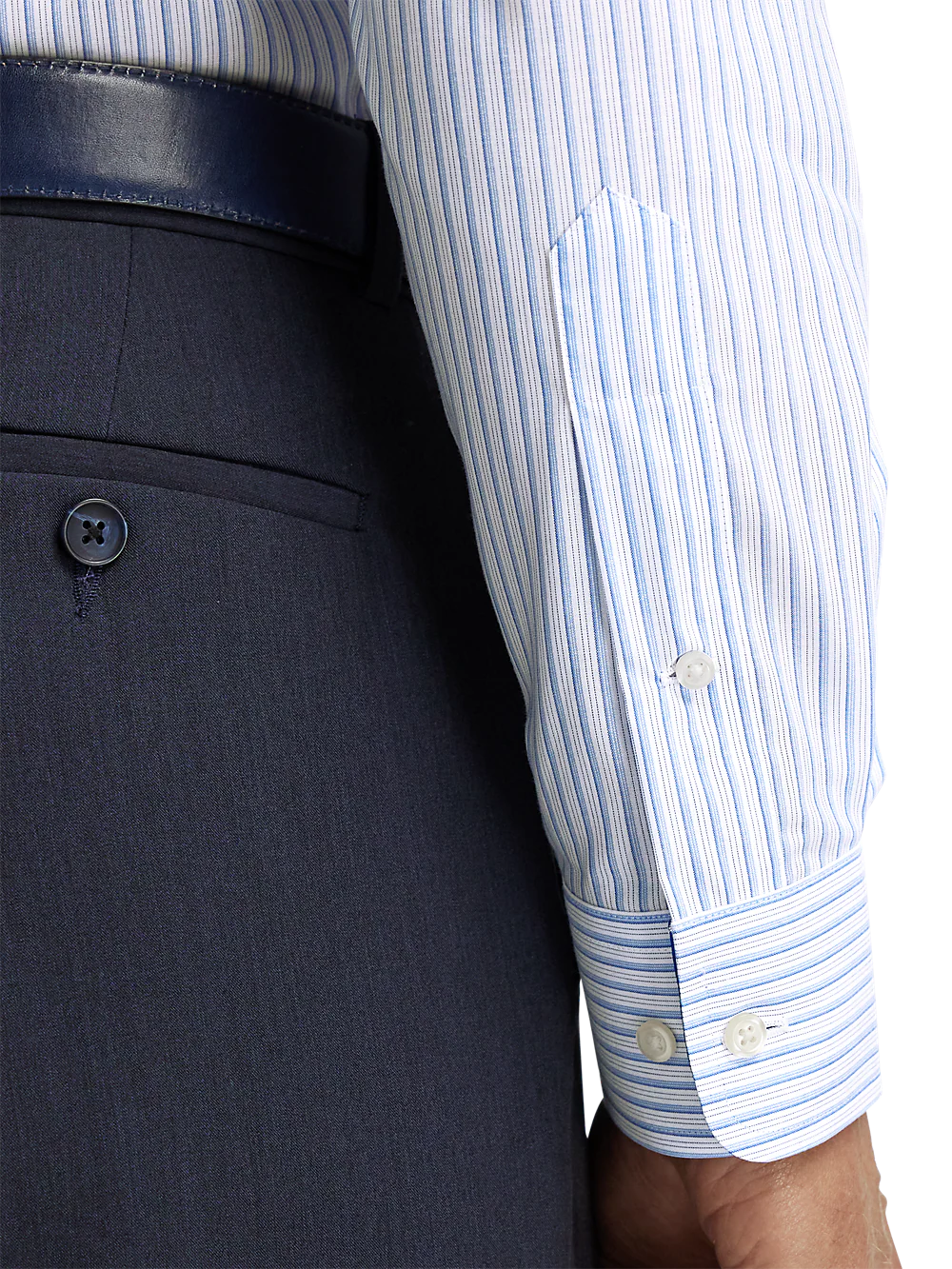 Non-Iron Cotton Stripe Dress Shirt With Contrast Trim - Blue - Image 4