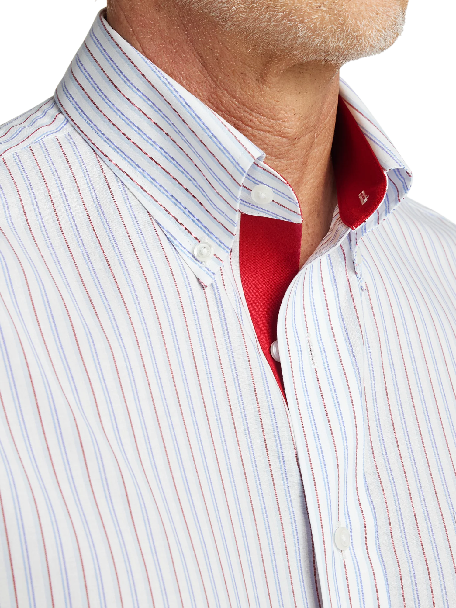 Non-Iron Cotton Stripe Dress Shirt With Contrast Trim - Blue/red - Image 3