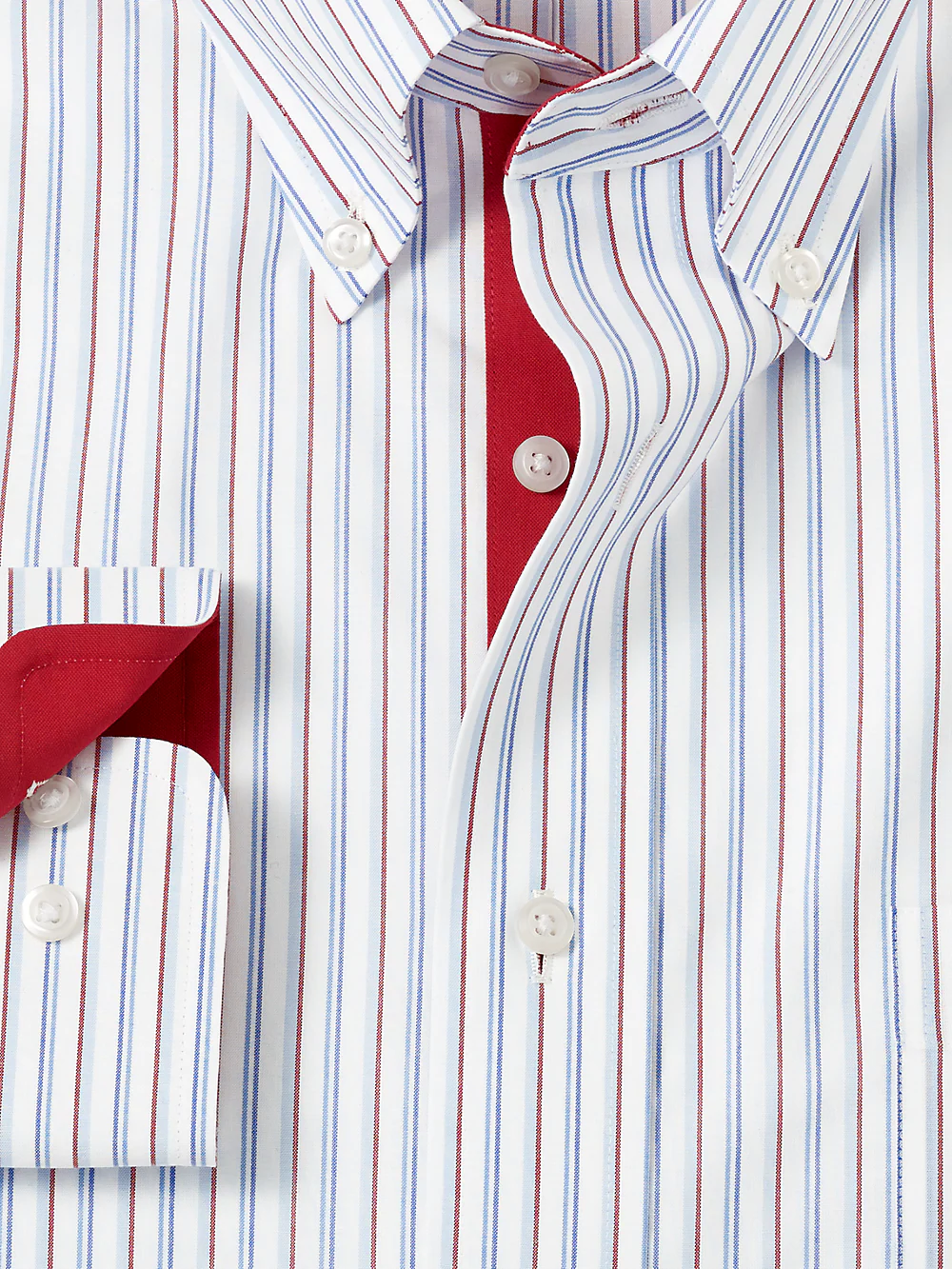 Non-Iron Cotton Stripe Dress Shirt With Contrast Trim - Blue/red - Image 6