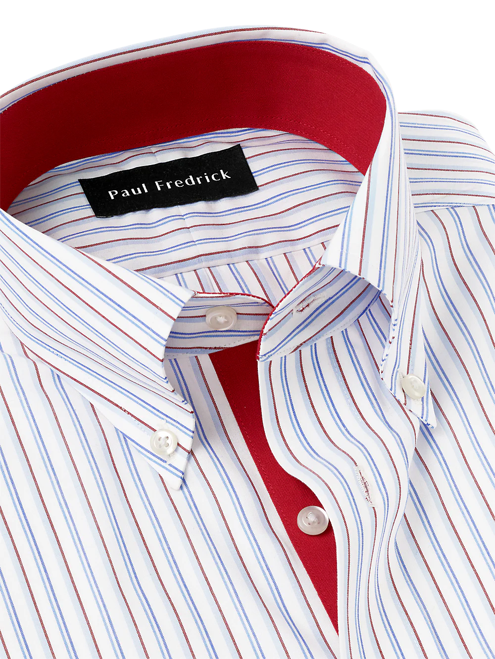 Non-Iron Cotton Stripe Dress Shirt With Contrast Trim - Blue/red - Image 7