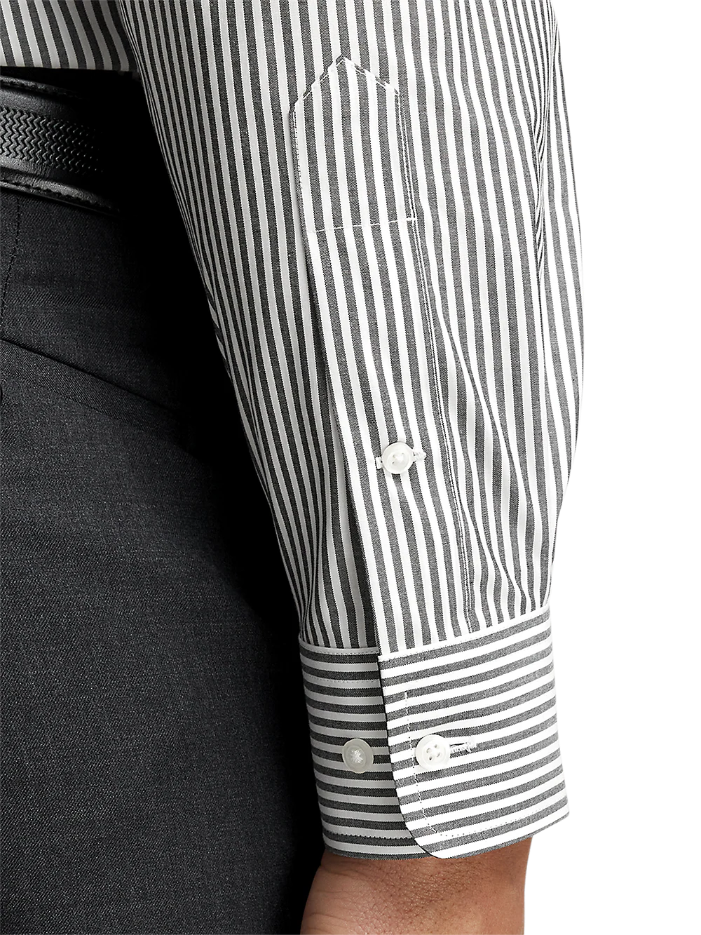 Non-Iron Cotton Stripe Dress Shirt With Contrast Trim - Black - Image 4