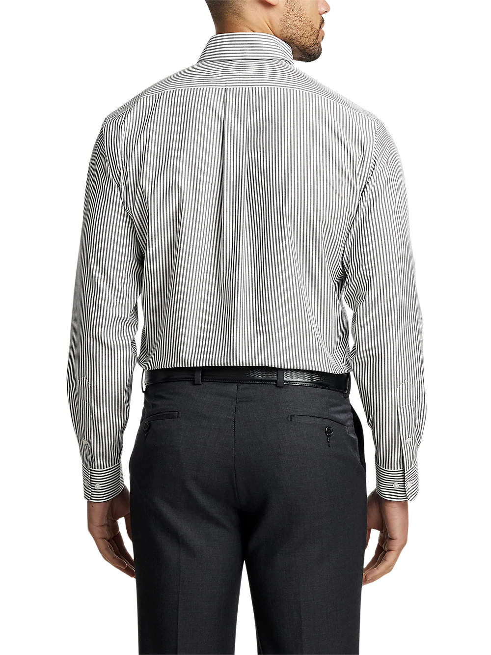Non-Iron Cotton Stripe Dress Shirt With Contrast Trim - Black - Image 5