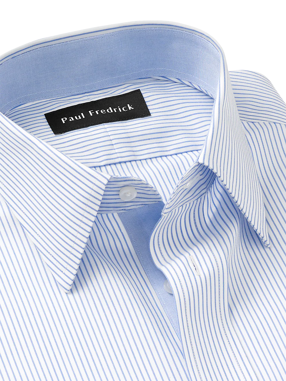 Non-Iron Cotton Stripe Dress Shirt With Contrast Trim - Blue - Image 7