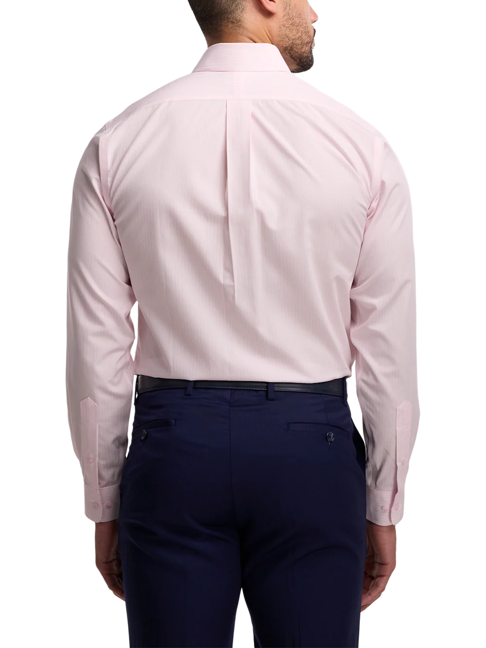 Non-Iron Cotton Stripe Dress Shirt With Contrast Trim - Pink - Image 5