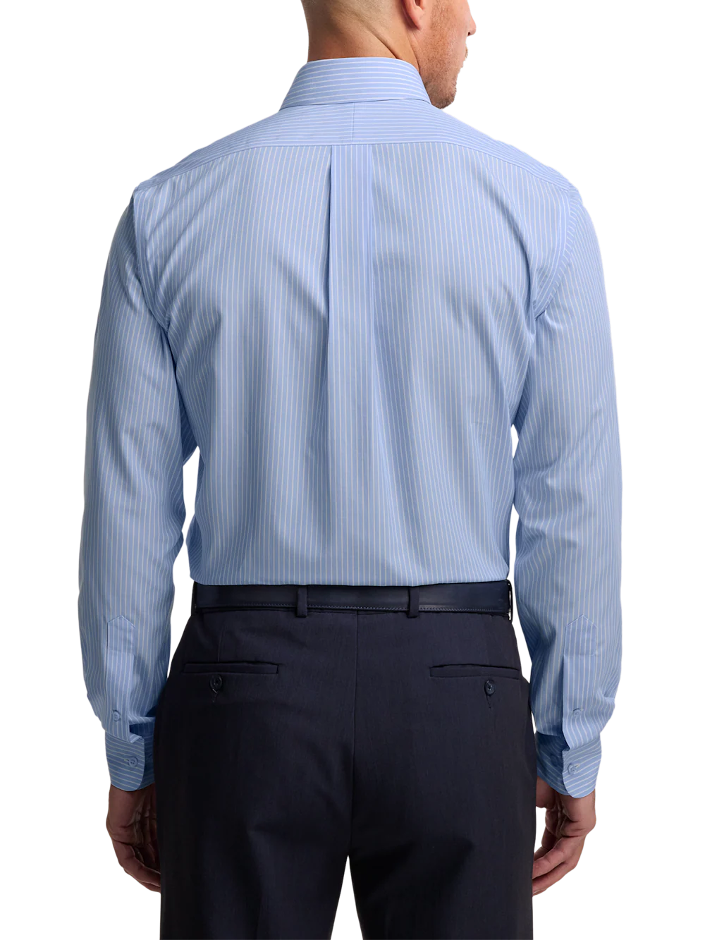 Non-Iron Cotton Stripe Dress Shirt With Contrast Trim - Blue - Image 5