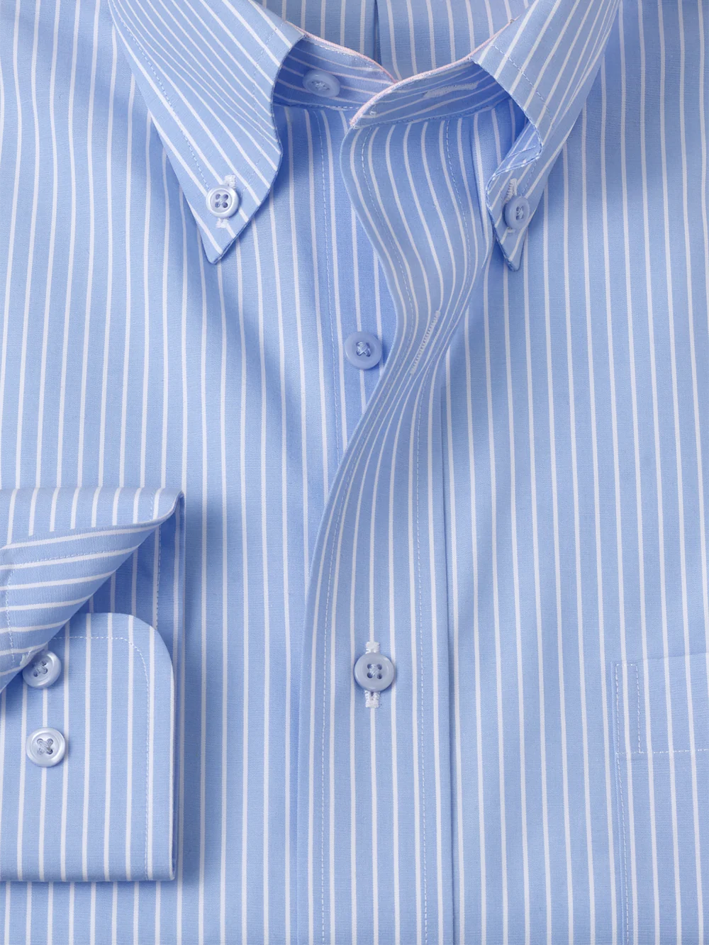 Non-Iron Cotton Stripe Dress Shirt With Contrast Trim - Blue - Image 6