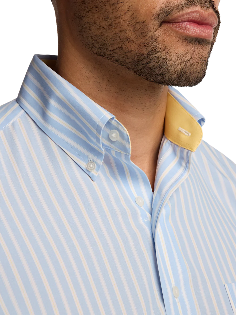 Non-Iron Cotton Stripe Dress Shirt With Contrast Trim - Blue/yellow - Image 3