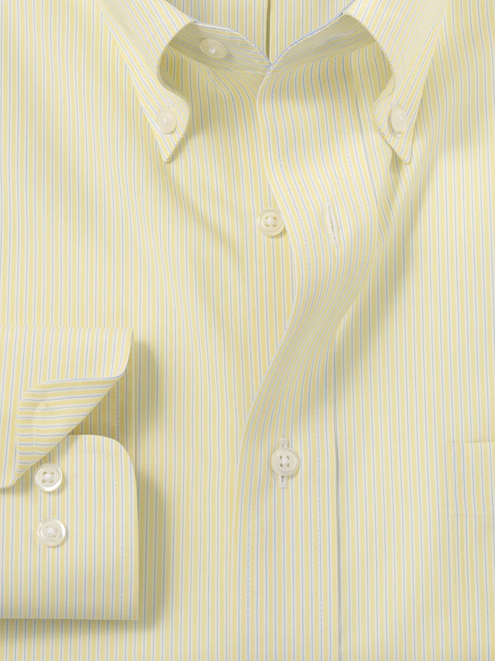 Non-Iron Cotton Stripe Dress Shirt With Contrast Trim - Yellow/blue - Image 6