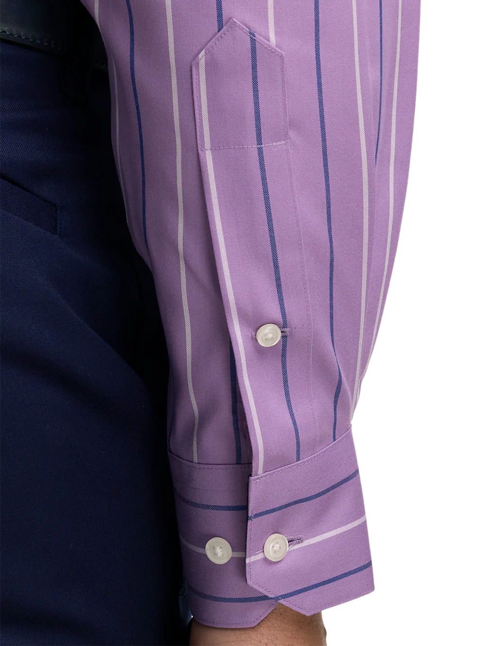 Non-Iron Cotton Stripe Dress Shirt With Contrast Trim - Purple - Image 4