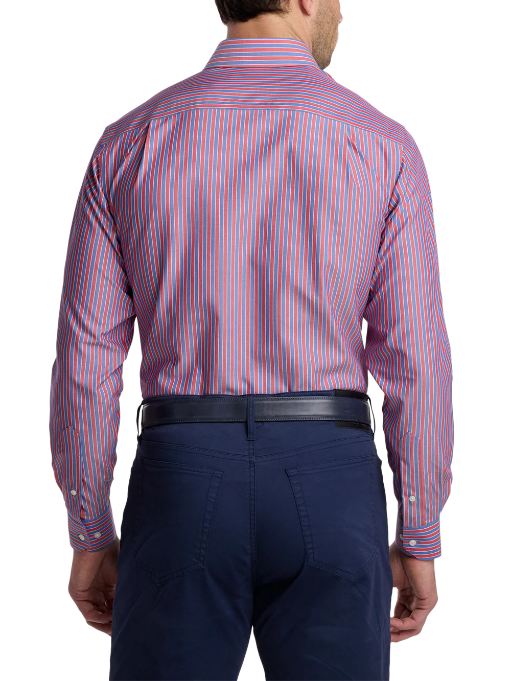 Non-Iron Cotton Stripe Dress Shirt With Contrast Trim - Blue/red - Image 5
