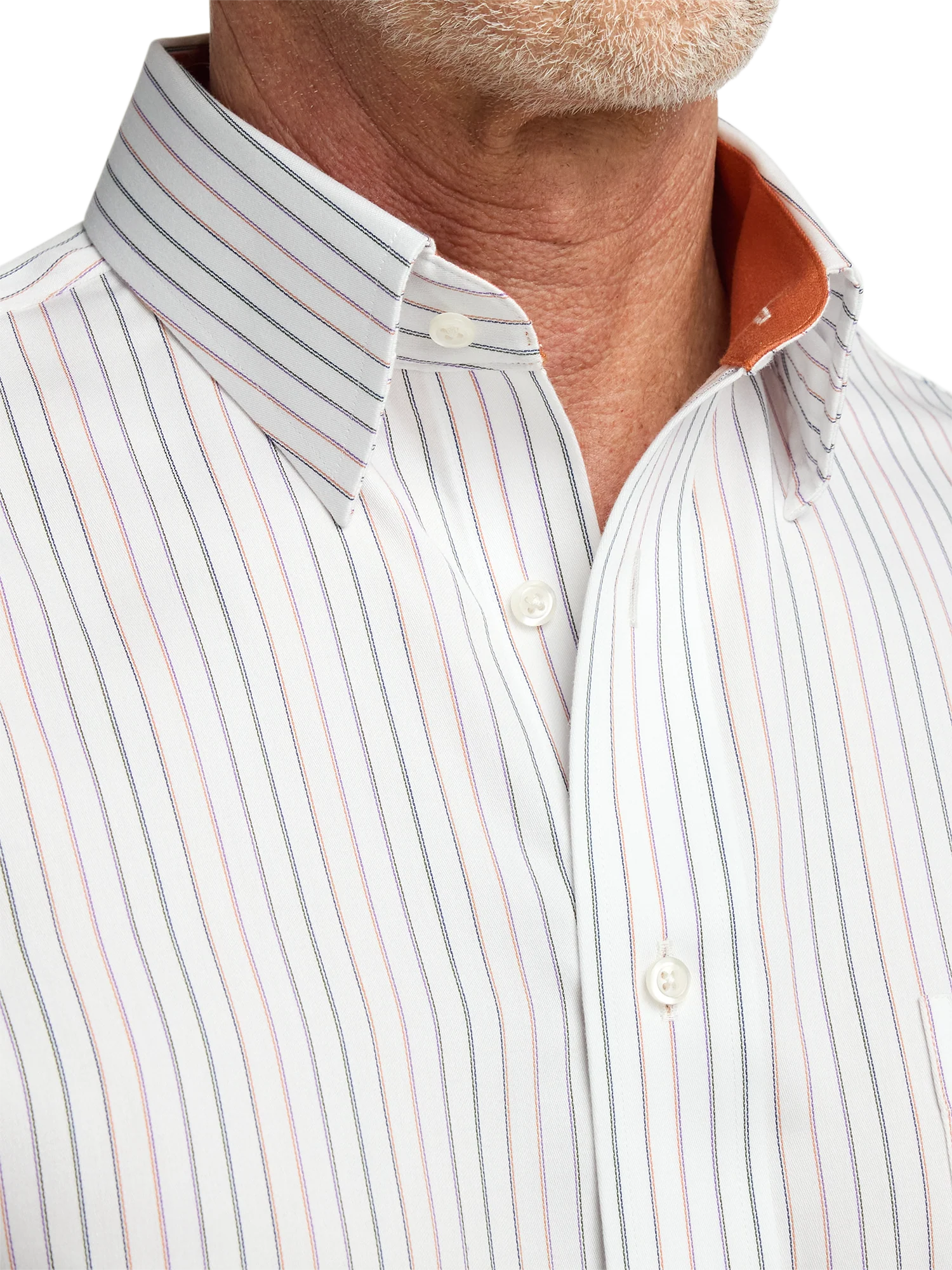 Non-Iron Cotton Stripe Dress Shirt With Contrast Trim - White Multi - Image 3