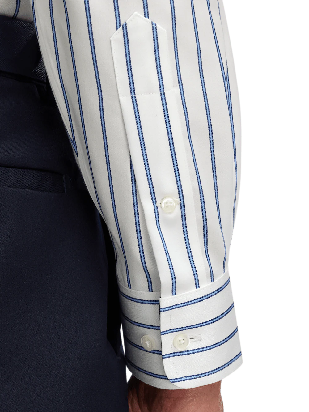 Non-Iron Cotton Stripe Dress Shirt With Contrast Trim - White/blue - Image 4
