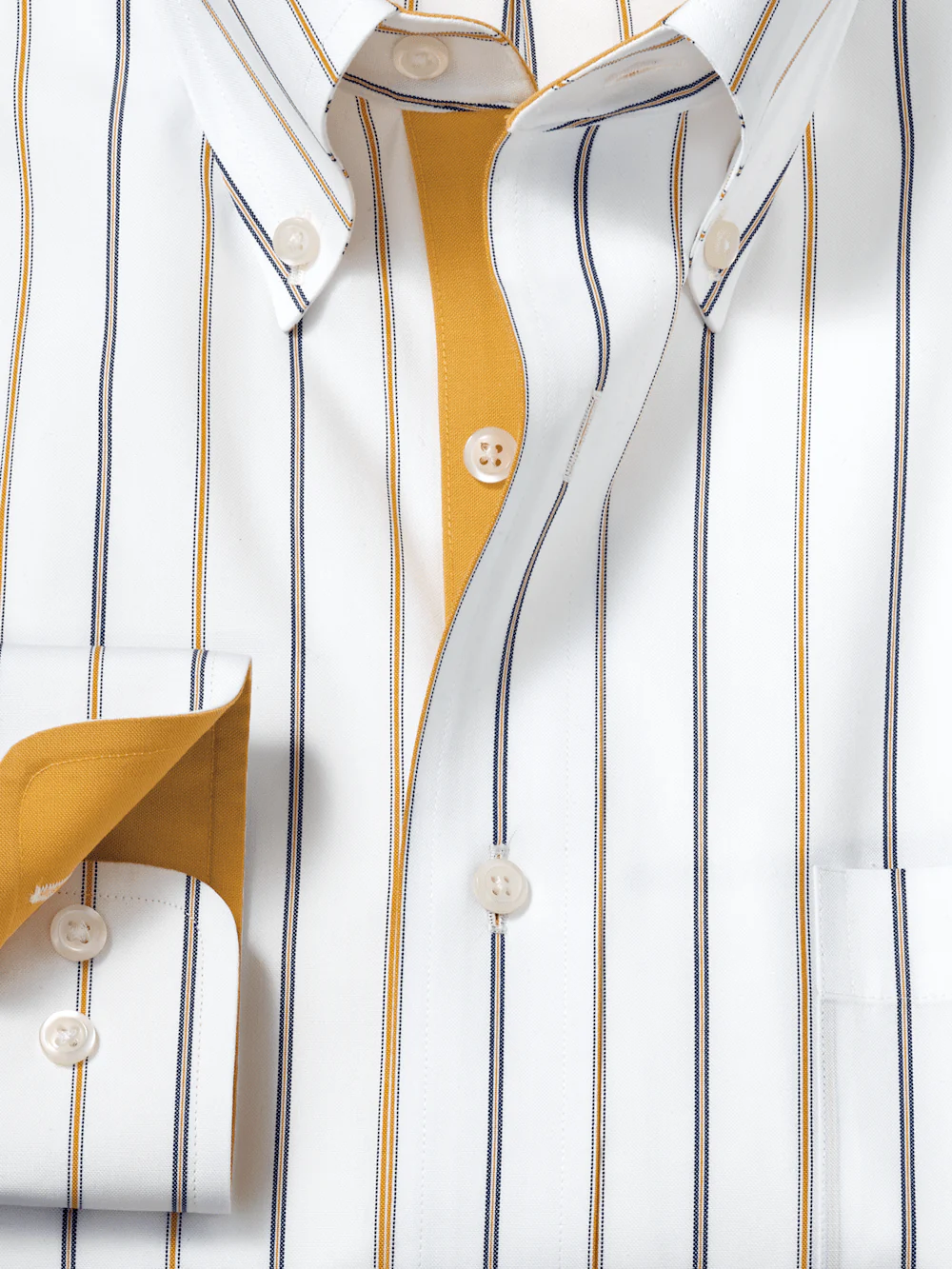 Non-Iron Cotton Stripe Dress Shirt With Contrast Trim - White/brown - Image 6