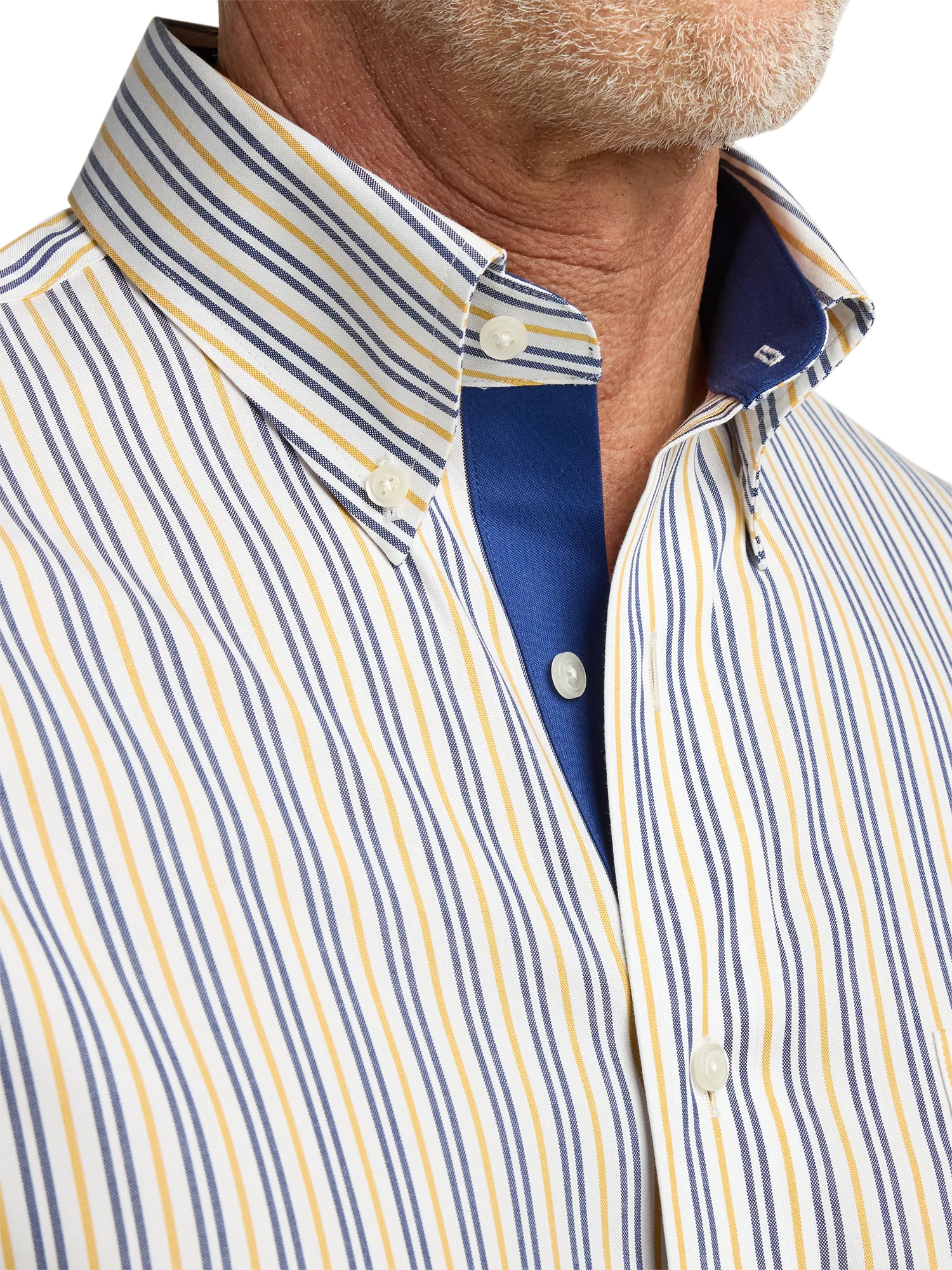 Non-Iron Cotton Stripe Dress Shirt With Contrast Trim - Blue/gold - Image 3
