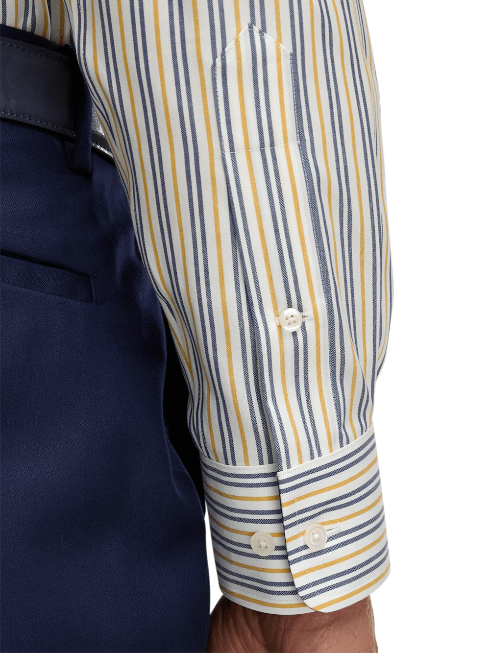 Non-Iron Cotton Stripe Dress Shirt With Contrast Trim - Blue/gold - Image 4