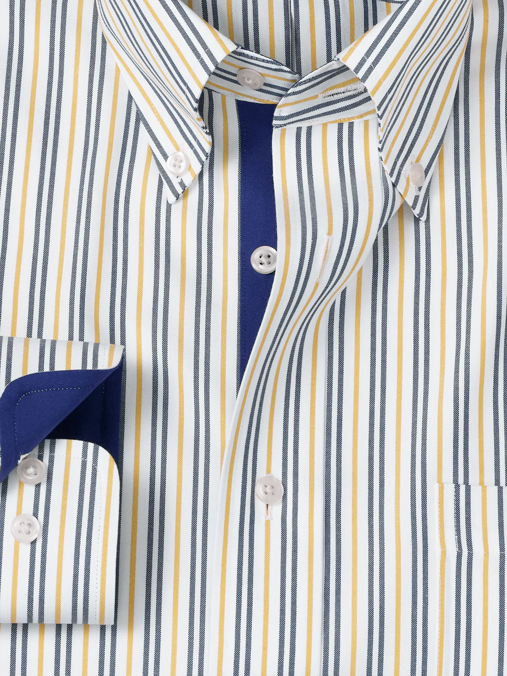 Non-Iron Cotton Stripe Dress Shirt With Contrast Trim - Blue/gold - Image 6