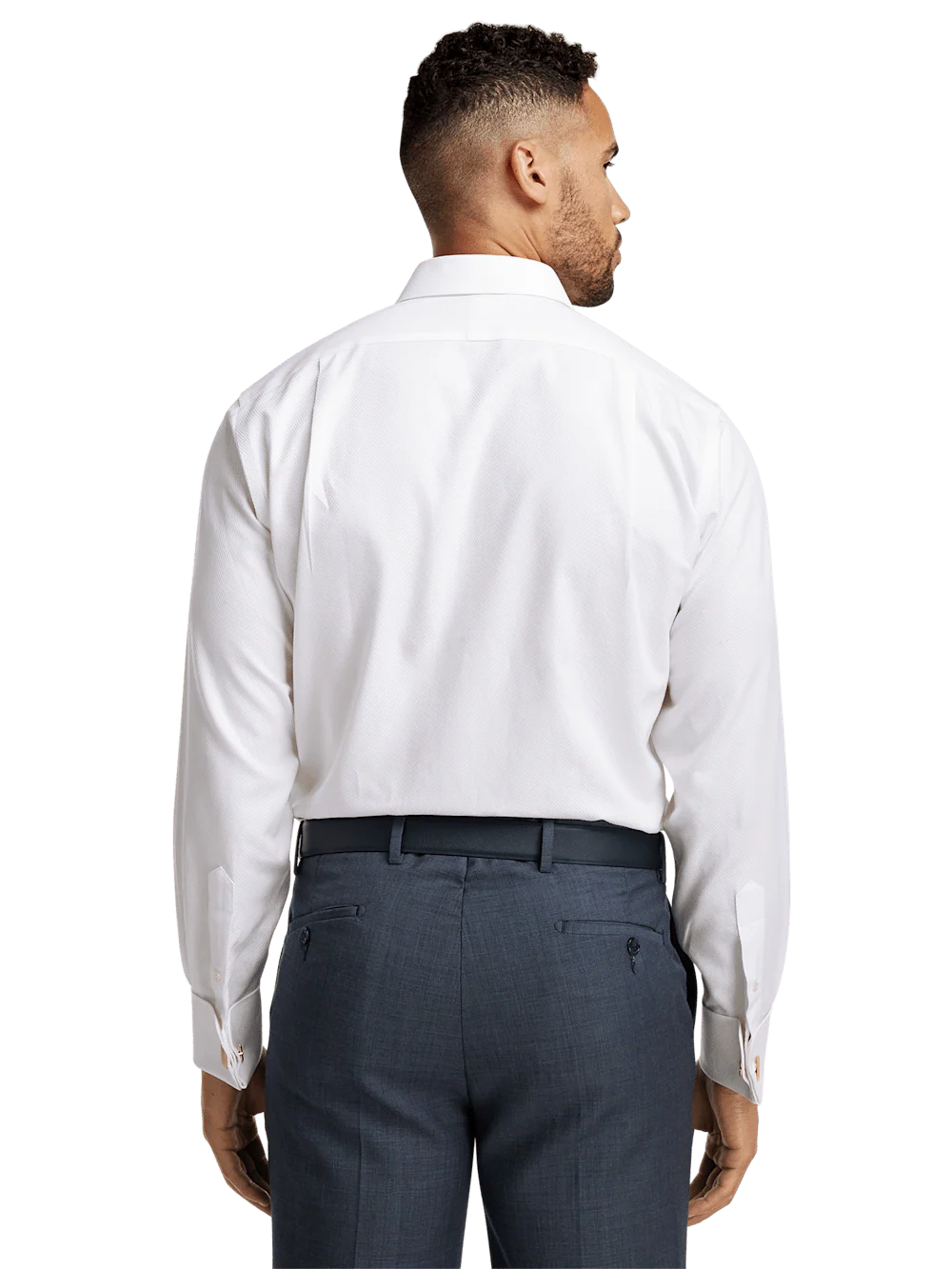 Non-Iron Cotton Twill Spread Collar French Cuff Dress Shirt - White - Image 5