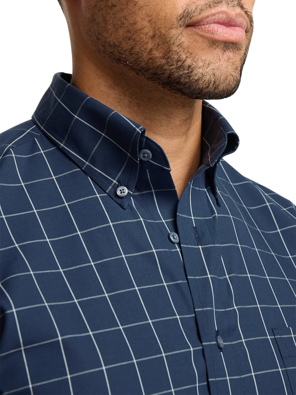 Non-Iron Cotton Windowpane Dress Shirt - Navy - Image 3