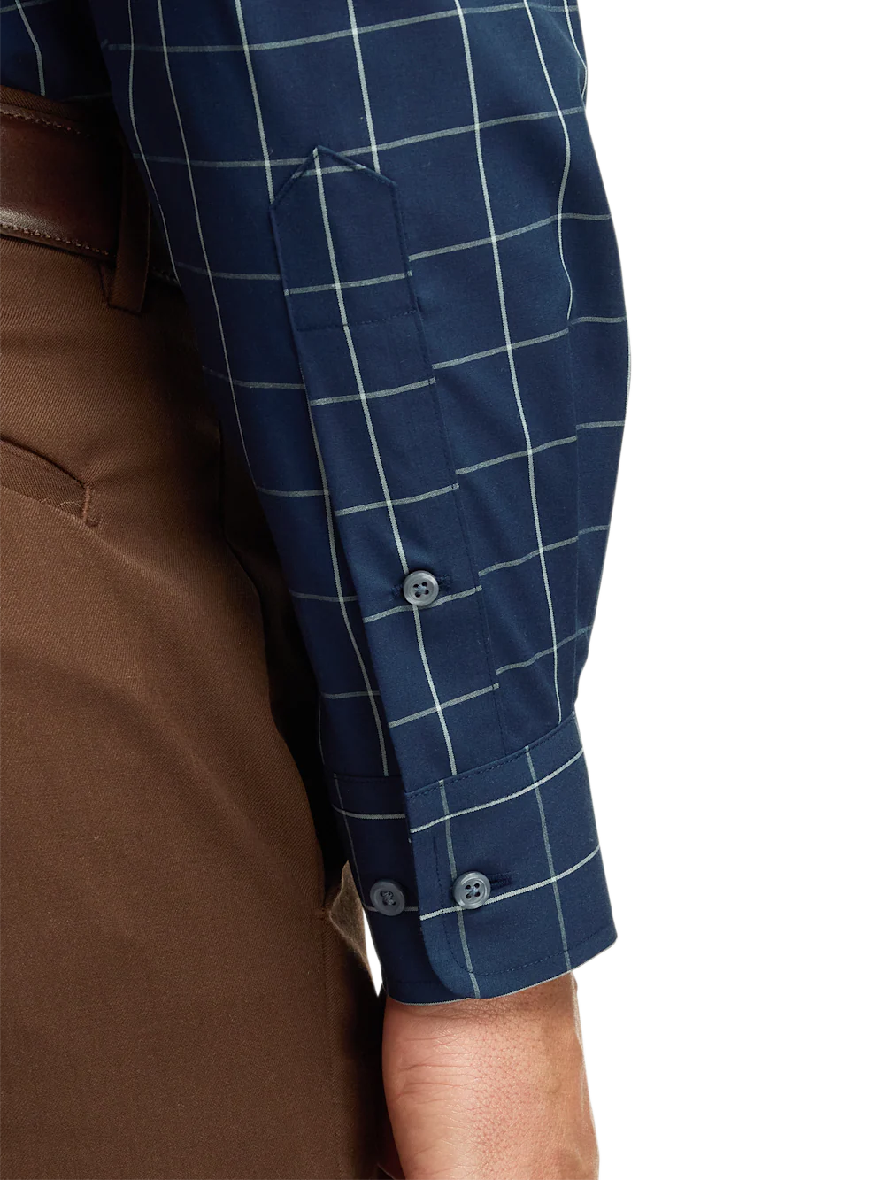 Non-Iron Cotton Windowpane Dress Shirt - Navy - Image 4