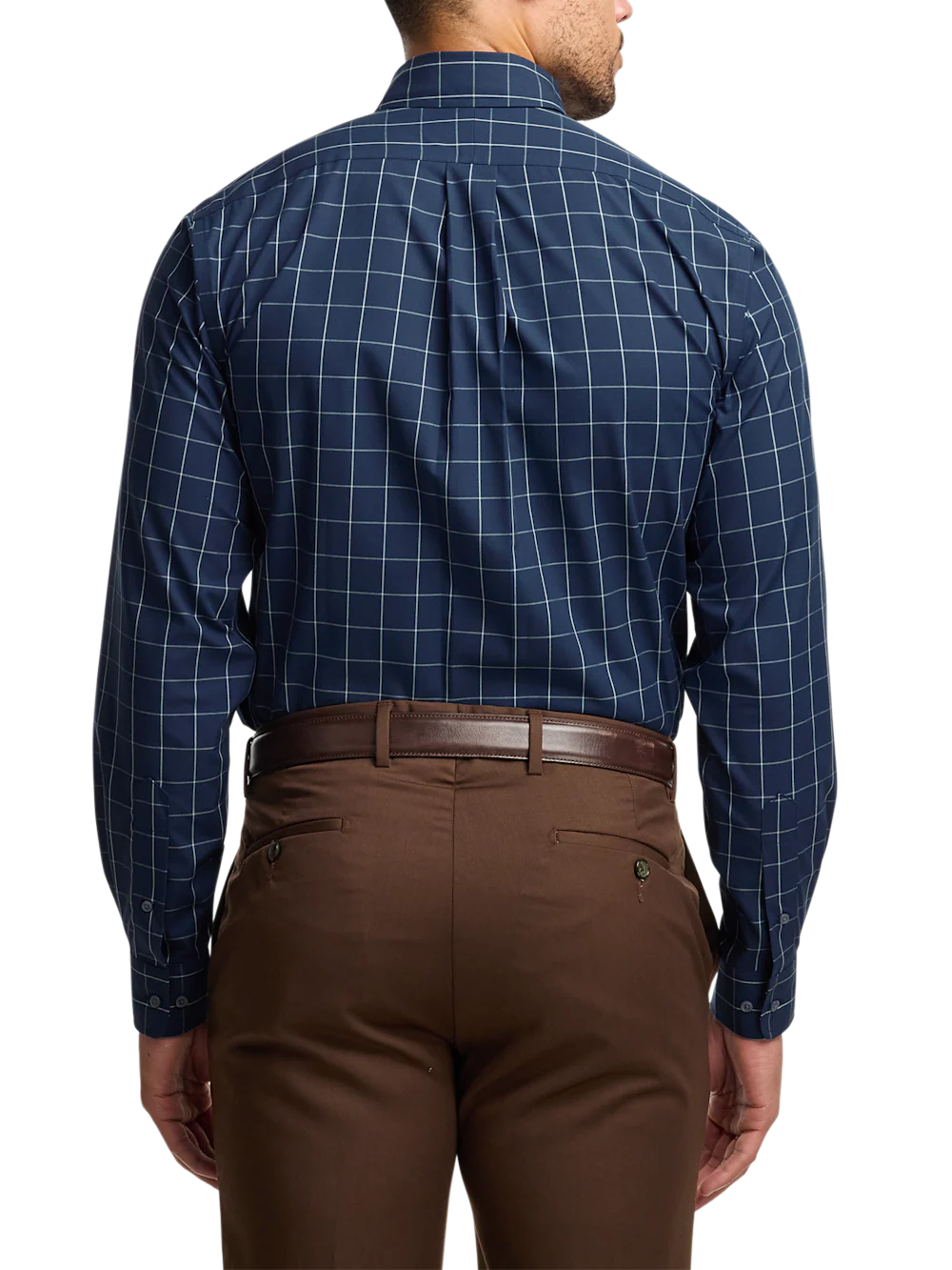 Non-Iron Cotton Windowpane Dress Shirt - Navy - Image 5