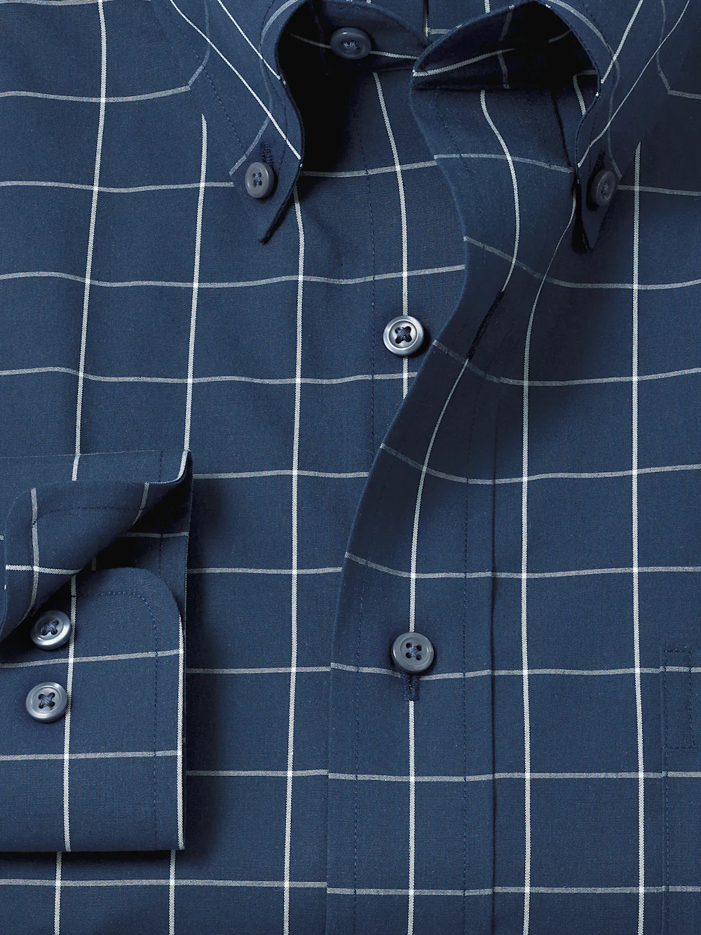 Non-Iron Cotton Windowpane Dress Shirt - Navy - Image 6