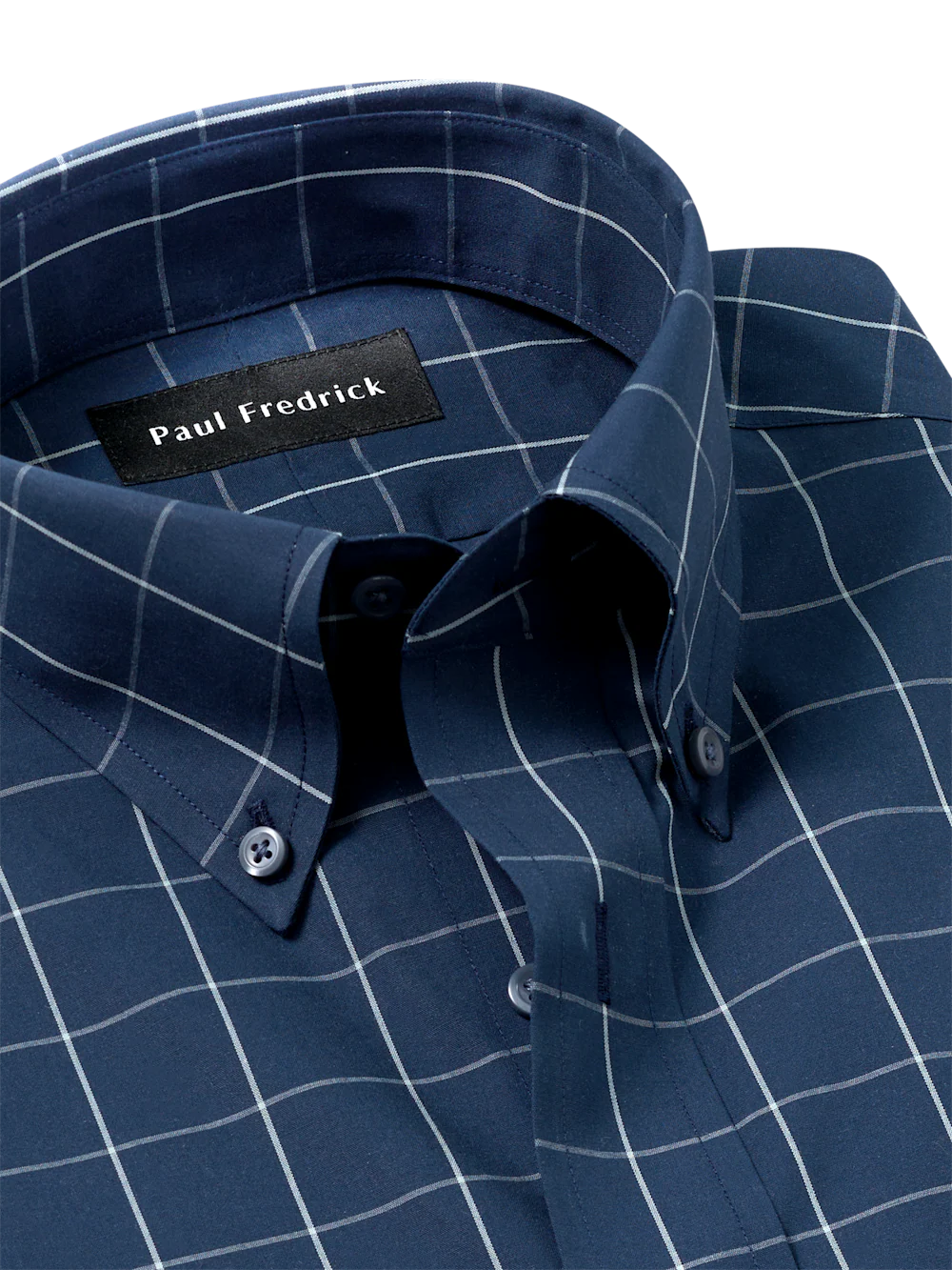 Non-Iron Cotton Windowpane Dress Shirt - Navy - Image 7
