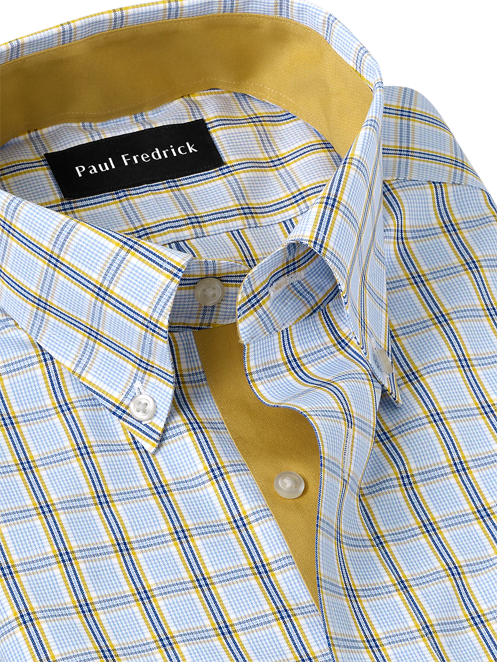 Non-Iron Cotton Windowpane Dress Shirt With Contrast Trim - Blue/yellow - Image 3