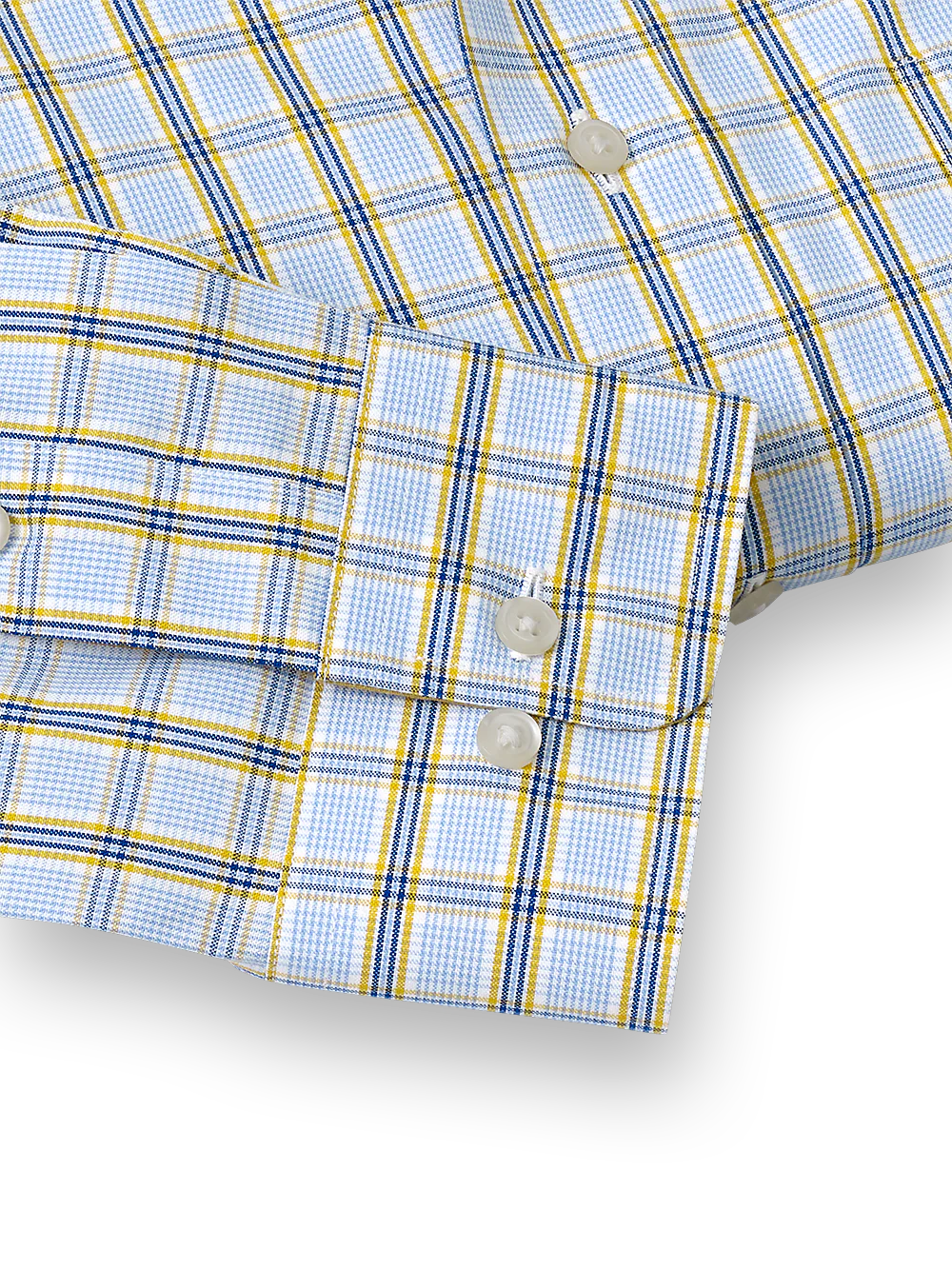 Non-Iron Cotton Windowpane Dress Shirt With Contrast Trim - Blue/yellow - Image 4