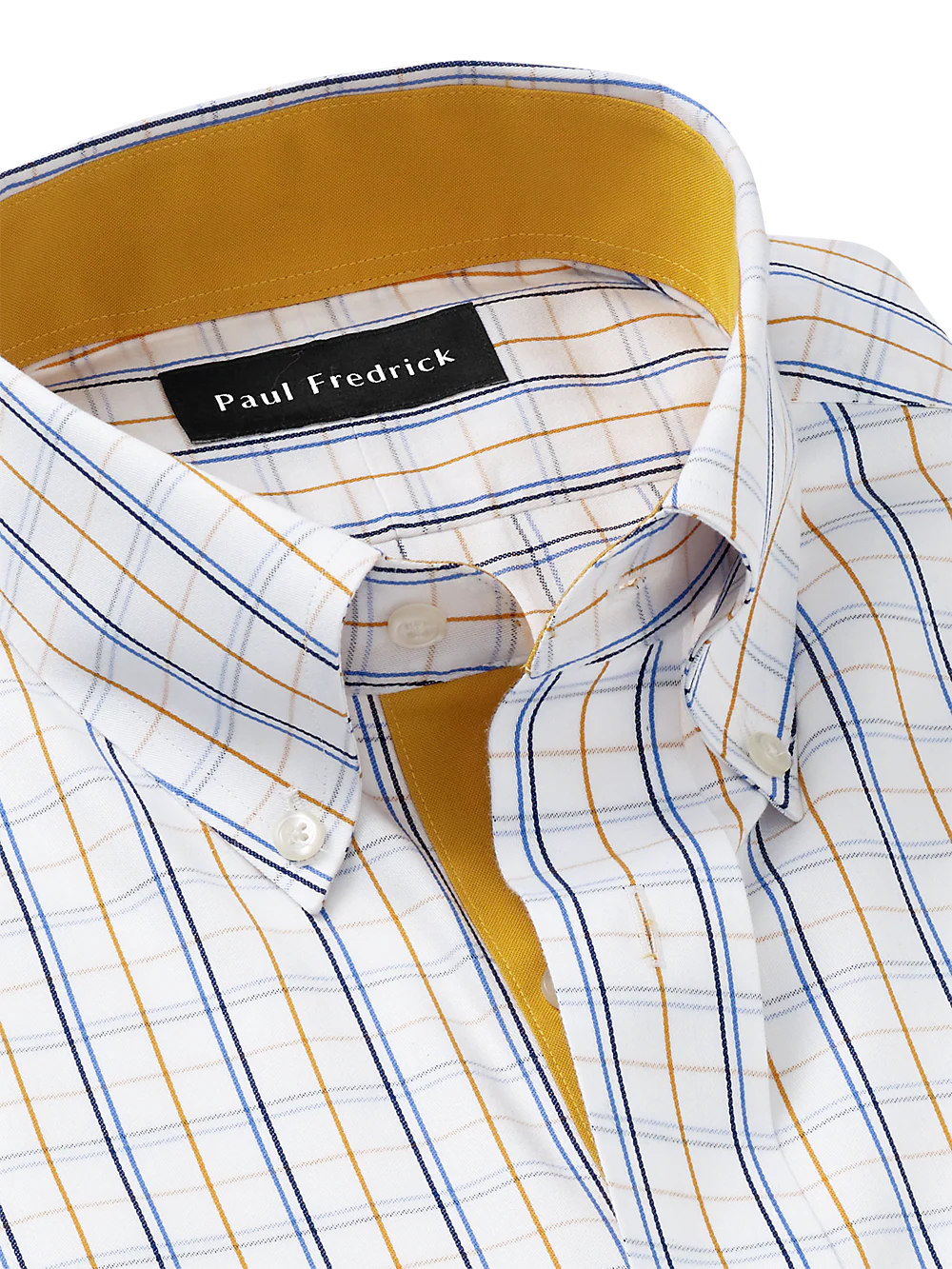 Non-Iron Cotton Windowpane Dress Shirt With Contrast Trim - White/gold - Image 7