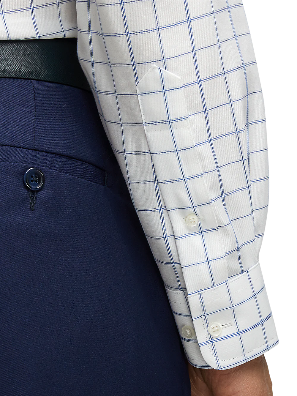 Non-Iron Cotton Windowpane Dress Shirt With Contrast Trim - White/blue - Image 4