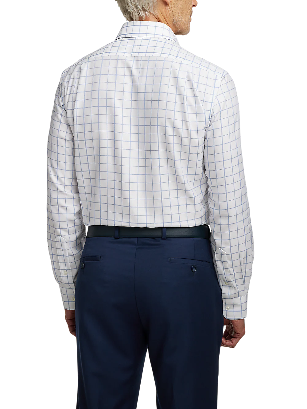 Non-Iron Cotton Windowpane Dress Shirt With Contrast Trim - White/blue - Image 5
