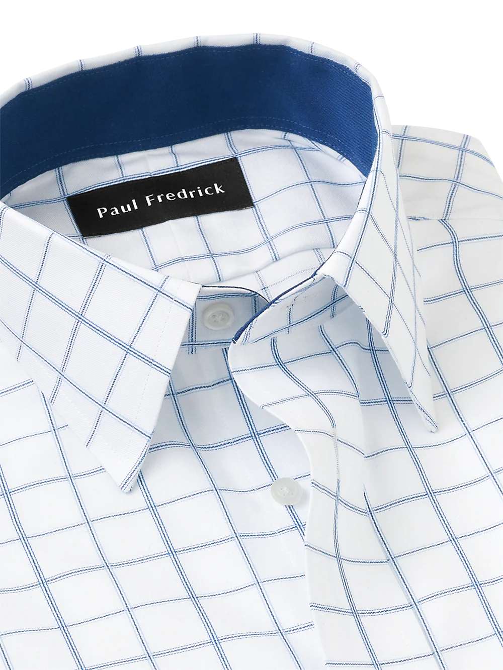 Non-Iron Cotton Windowpane Dress Shirt With Contrast Trim - White/blue - Image 7