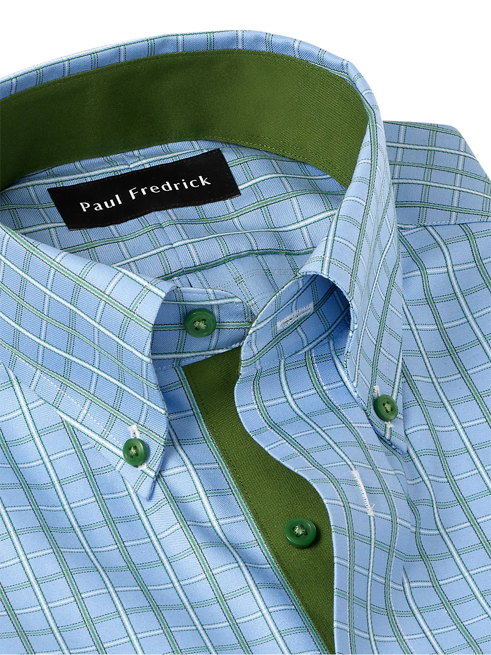 Non-Iron Cotton Windowpane Dress Shirt With Contrast Trim - Blue - Image 7