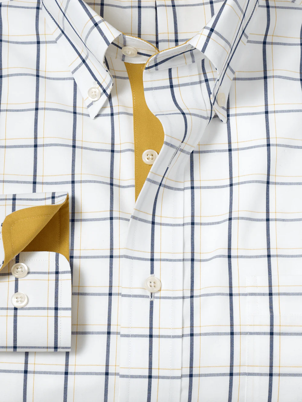 Non-Iron Cotton Windowpane Dress Shirt With Contrast Trim - Navy/gold - Image 6
